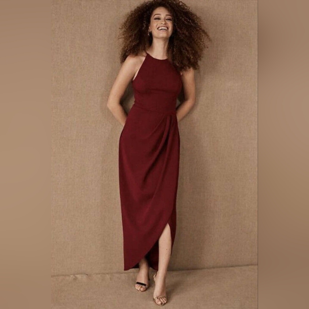 BHLDN Marceau High-Low Crepe Dress in Bordeaux Size 2